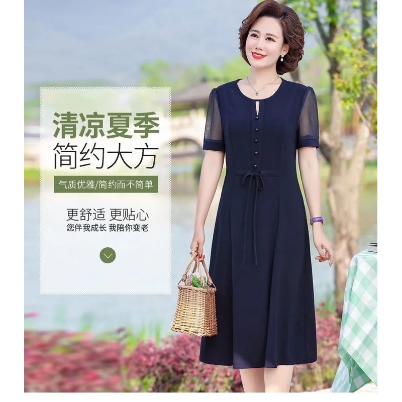 Váy đầm trung niên voan mẫu mới, váy đầm cho mẹ, cho bà