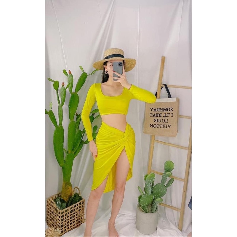 Bikini tay dài kèm khăn quấn siêu sang Ngọc trinh 5 màu kèm ảnh thật và feedback