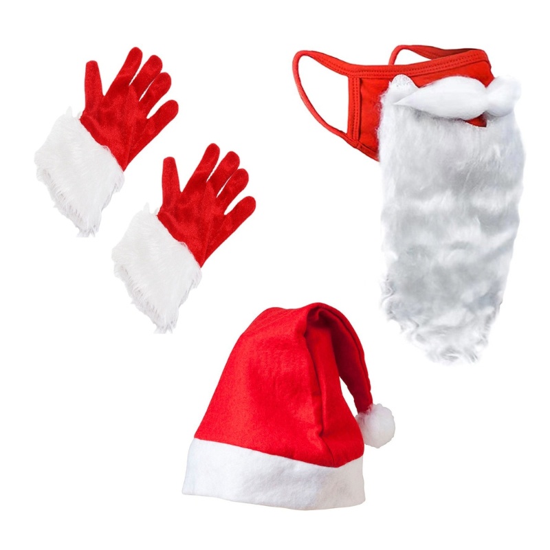 ✿ Mũ Ông Già Noel Kèm Găng Tay Râu Màu Đỏ Dùng Hóa Trang Tiệc Tùng