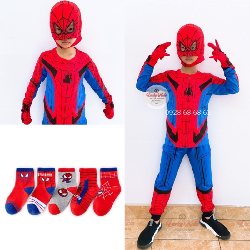 BỘ ĐỒ QUẦN ÁO SIÊU NHÂN NHỆN MŨ TRÙM TẶNG VỚ