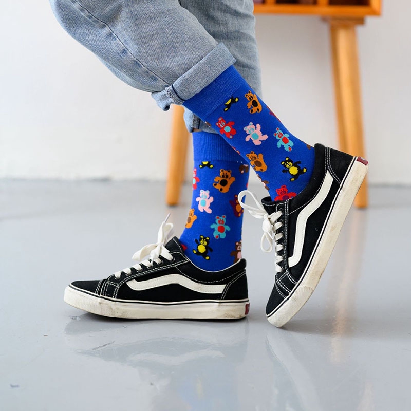 Ins Ice Cream Pattern Couple Socks New Trend Cute Cartoon Bear Print Mid-calf Length Cotton Crew Socks Women Cozy Unisex Socks