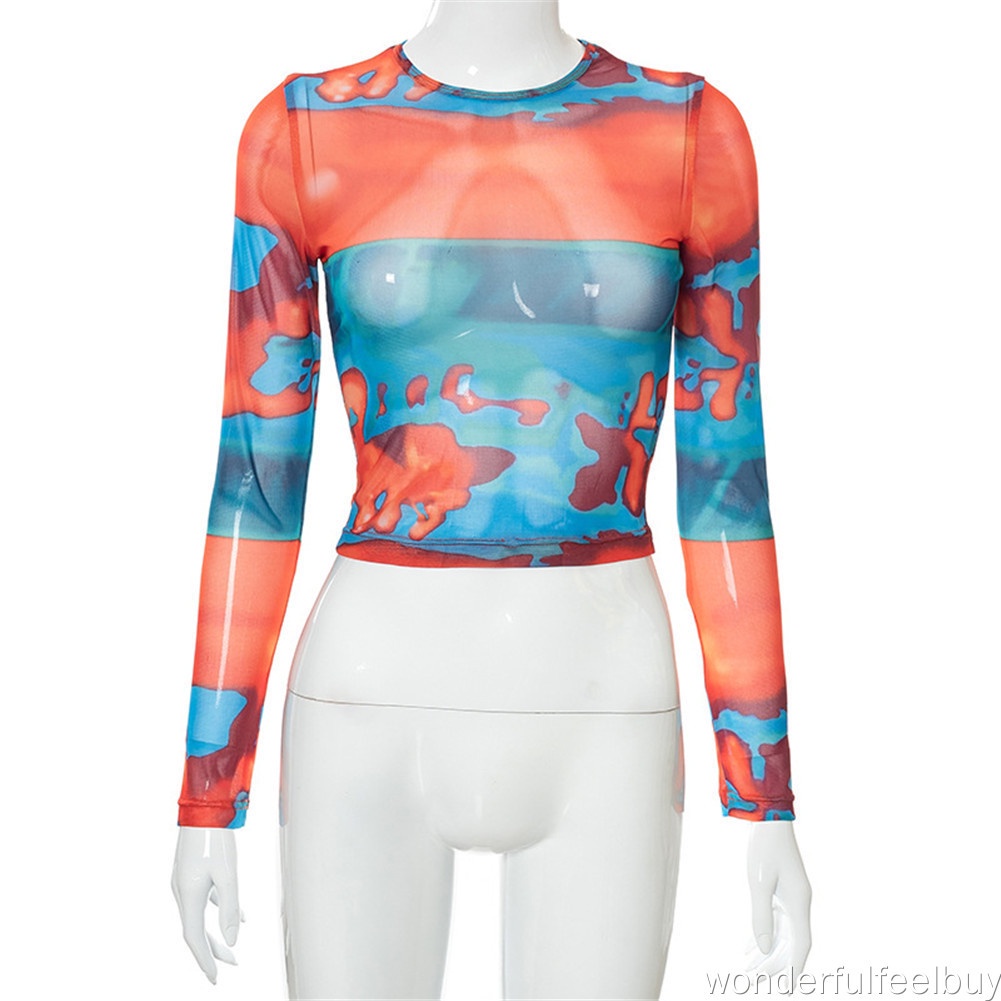 Áo croptop tay dài in họa tiết màu sắc 95% polyester 5% spandex đơn giản thời trang mùa thu cho nữ | BigBuy360 - bigbuy360.vn