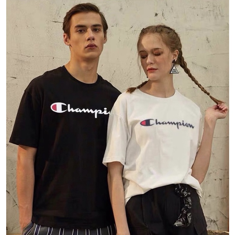 Áo thun Champion unisex chữ thêu sắc nét