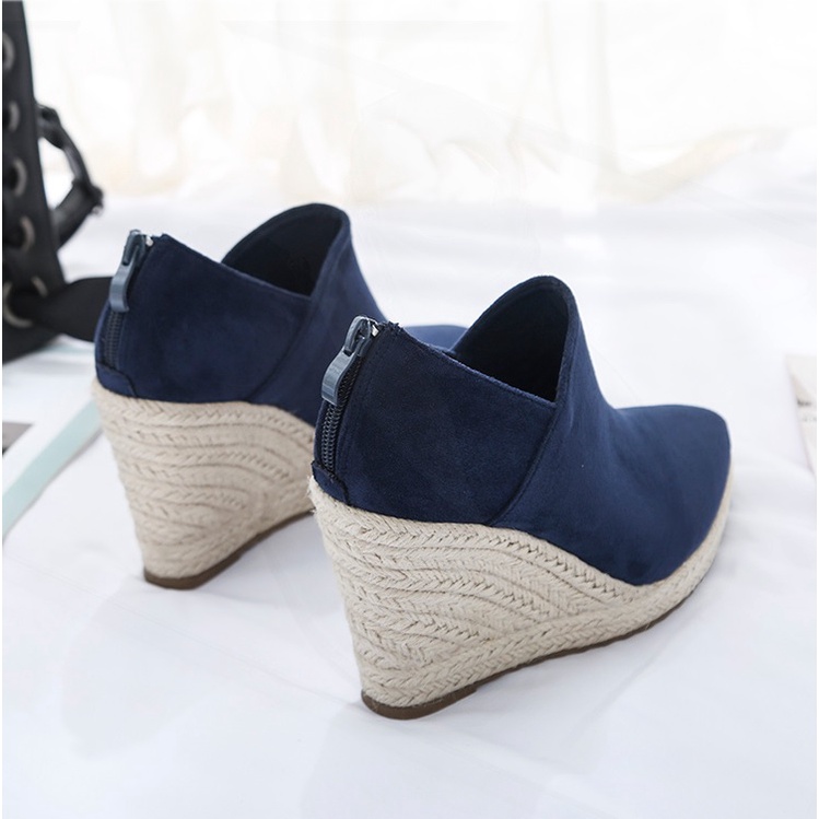 Giày cao gót đế xuồng bọc cói 10cm, chất da lộn sang trọng