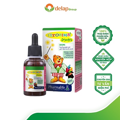 Fitobimbi D3K2 Vitamin D3 K2 cho bé, hấp thu canxi tối đa, giúp xương, răng chắc khỏe Fitobimbi D3 K2 chai 30ml