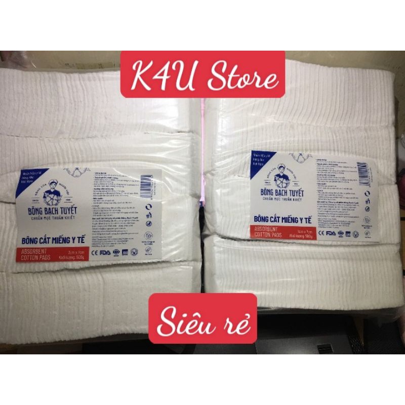 Bông cắt miếng sẵn Bạch Tuyết  Gói 0.5kg, – Bông dùng trong spa, phun xăm