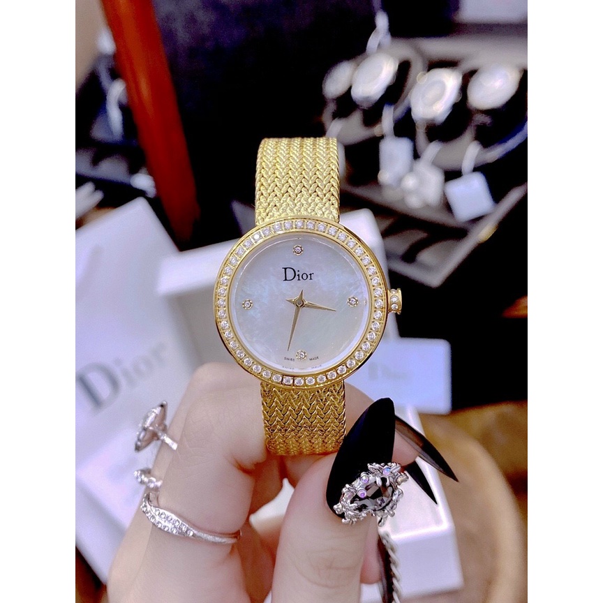 Đồng Hồ Nữ DOR dior quai lụa mặt khảm trai