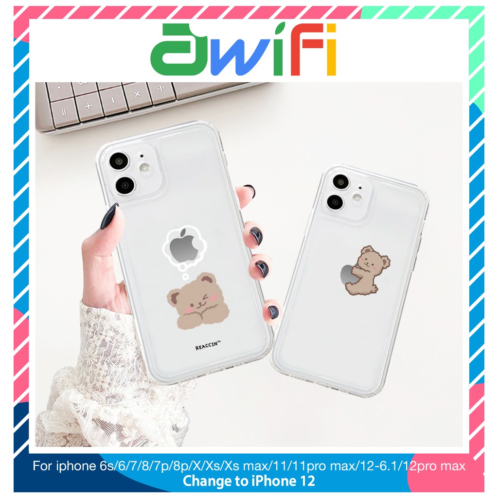 Ốp lưng iphone trong cạnh vuông BVC gấu ôm táo 6plus/6/6splus/7/7plus/8/8plus/x/xs/11/12/pro/max/plus/promax-Awifi B4-11