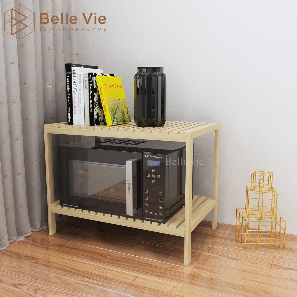 Kệ Để Lò Vi Sóng 2 Tầng BELLEVIE Kệ Gỗ Đa Năng Oven Rack 2F Lắp Ráp Đơn Giản Phong Cách Hàn Quốc