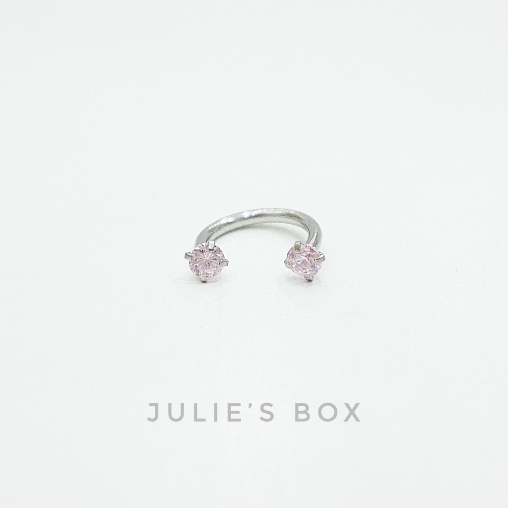 [1 Chiếc] Khuyên Tai Chữ U 2 Đầu Đá Tròn Màu Hồng Thép Y Tế Titan Thép Không Gỉ Cá Tính Phong Cách julies box bông tai