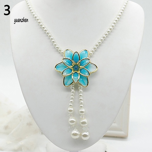 Vòng cổ Dáng Dài Mặt Hoa Đính Ngọc Trai Nhân Tạo Thời Trang