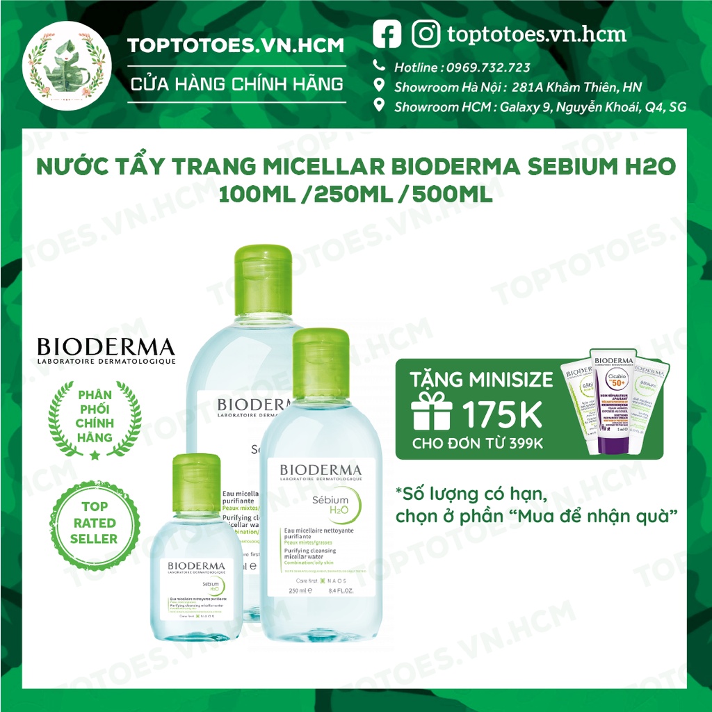 Nước tẩy trang Bioderma xanh Micellar Sebium H2O cho da dầu mụn 100ml/ 250ml/ 500ml [NHẬP KHẨU CHÍNH HÃNG 100%]