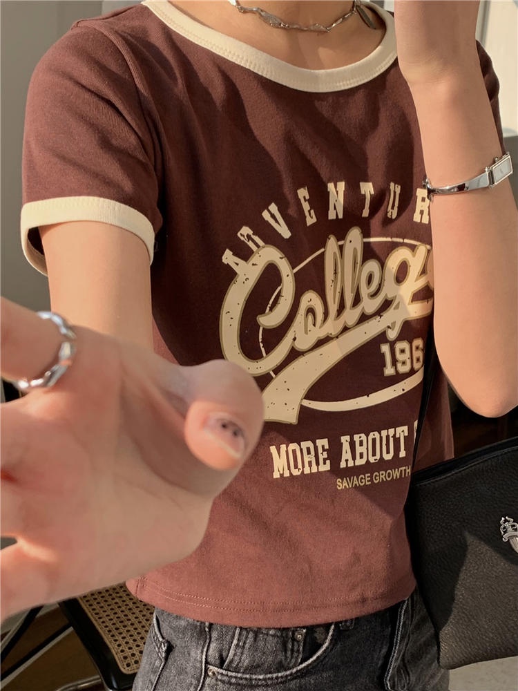 Áo Thun Tay Ngắn Dáng Ôm In Chữ Phong Cách Cổ Điển Thời Trang Mới 49810