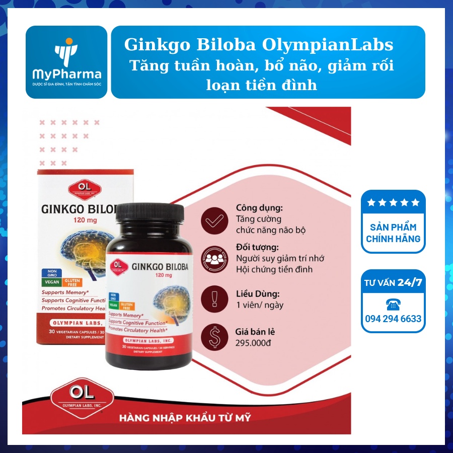 Ginkgo Biloba Olympian Labs – Tăng tuần hoàn, bổ não, giảm rối loạn tiền đình