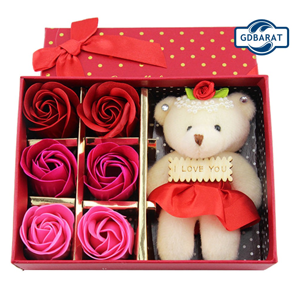 Set 6 Hoa Hồng Sáp Nhân Tạo Hình Gấu Bông Làm Quà Tặng Valentine