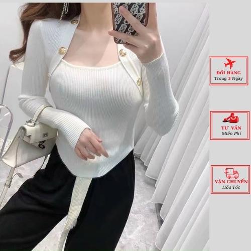 Áo len nữ cúc viền thu đông công sở ulzzang Hàn Quốc yolo fashion