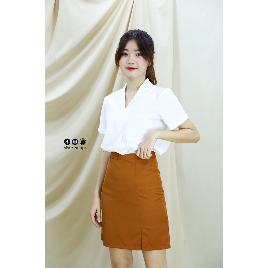 [Hình thật tự chụp] Sơ Mi Trắng Nữ Công Sở Tay Ngắn Meow Boutique