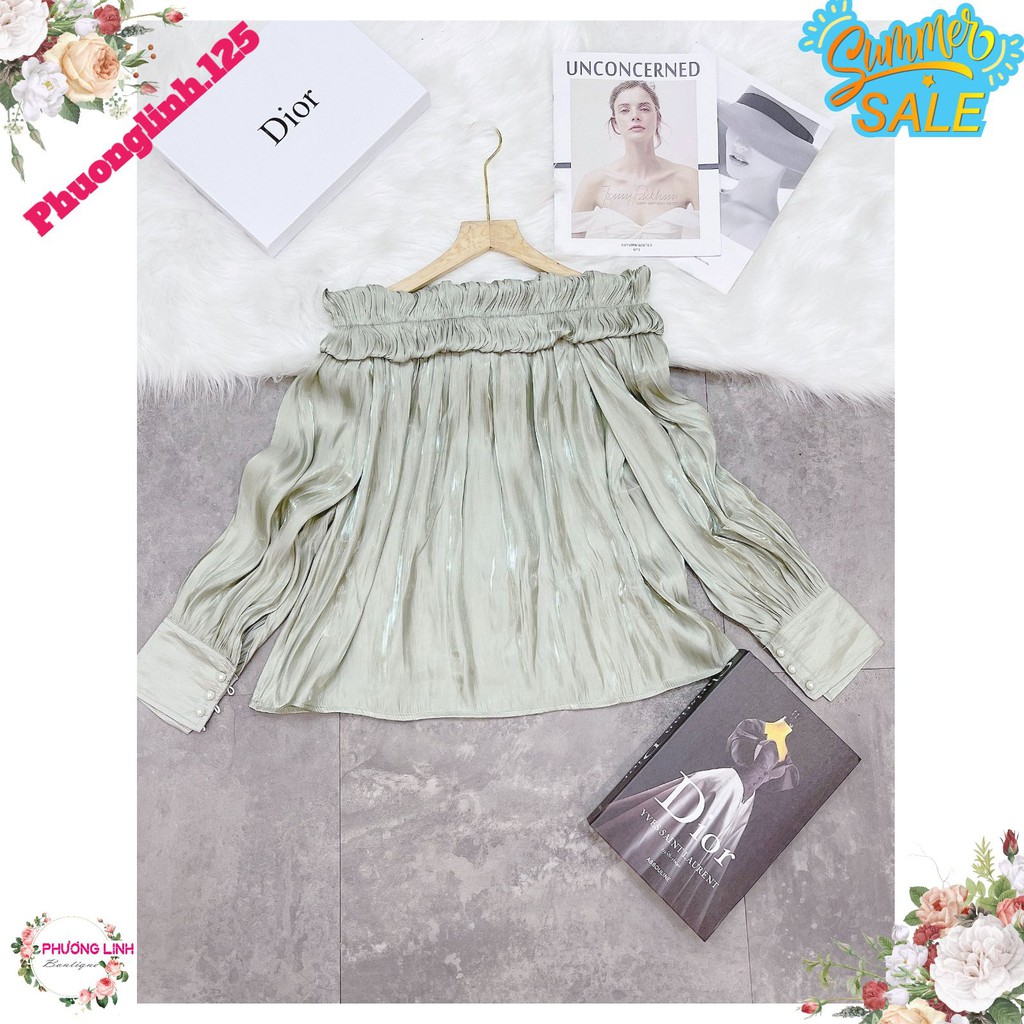 ÁO TƠ ORGANZA TRỄ VAI XANH NGỌC