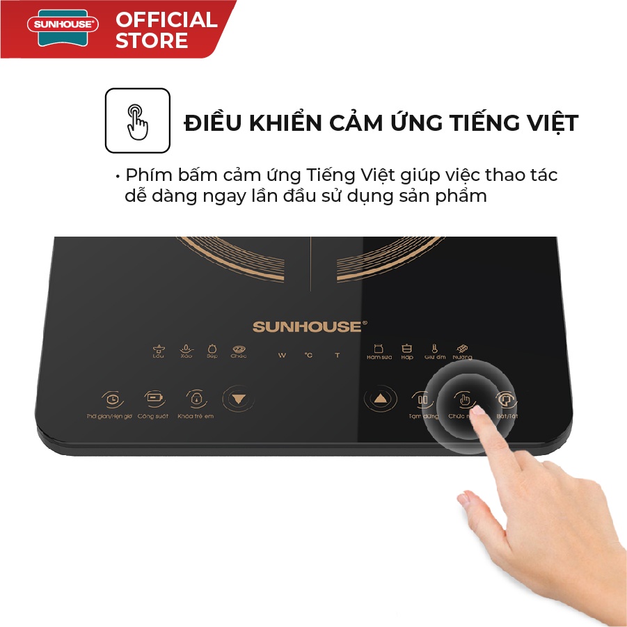 Bếp từ đơn Sunhouse SHD6803 | Công suất 2000W | Bảo hành chính hãng 12 tháng | Phím bấm điện tử | 8 chế độ nấu