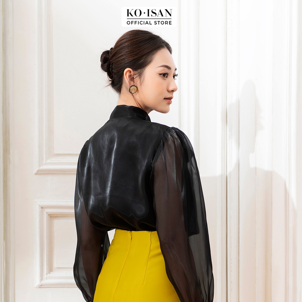 Áo sơ mi nữ đẹp kiểu Hàn thiết kế dài tay cổ buộc nơ cá tính chất liệu Oganza không nhăn giữ form tốt  KOISAN S2250301