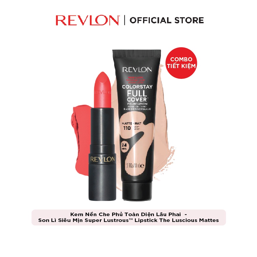 Combo Son Lì Siêu Mịn Revlon SuperLustrous™Lipstick &amp; Kem Nền Che Phủ Toàn Diện Lâu Phai Colorstay Full Cover Foundation