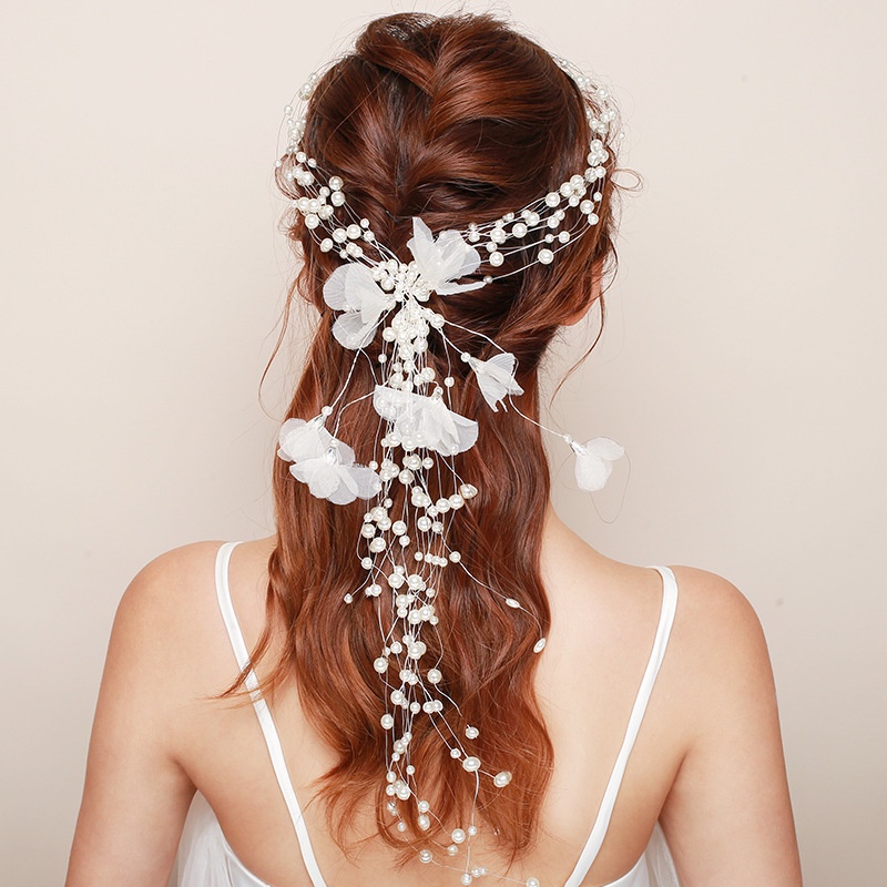 Cài tóc vòng hoa phối tua rua đính ngọc trai giả thời trang dành cho nữ