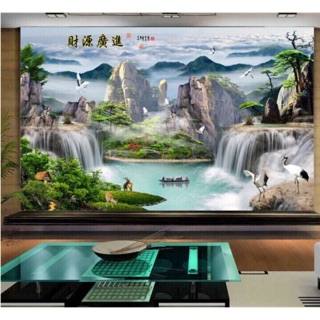 Tranh thêu phong cảnh tài lộc hội tụ khổ lớn 202x125cm