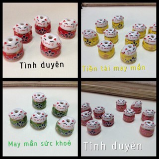 5 mèo sứ Mèo vẫy tay  Maneki Neko  phụ kiện handmade