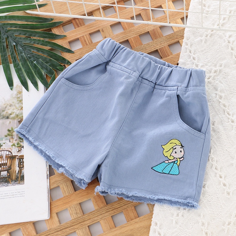 Quần Short Denim Mỏng In Hình Bạch Tuyết Thời Trang Hè Cá Tính Cho Bé Gái