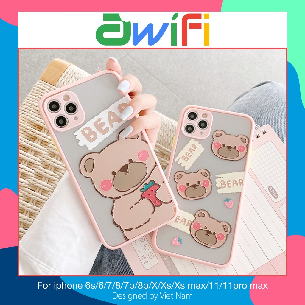 Ốp lưng iphone nhám Gấu dâu 5/5s/6/6plus/6s/6splus/7/7plus/8/8plus/x/xr/xs/11/12/pro/max/plus/promax - Awifi Case T2-8 | BigBuy360 - bigbuy360.vn