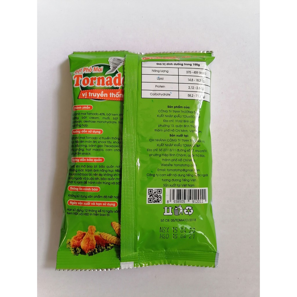 [100g – Truyền thống] Bột phô mai lắc Tornado [VN] TOMATO T&P Chesse taste powder classic (ttp-hk) | BigBuy360 - bigbuy360.vn