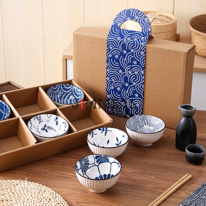 [Tặng 06 Đôi Đũa] Bộ 6 Chén Ăn Cơm, Bát Ăn Cơm Men Sứ Nhật Bản Hoa Văn Sắc Xưa Giả Cổ Bát Nhật, Bát Ăn Cơm Nhật Bản