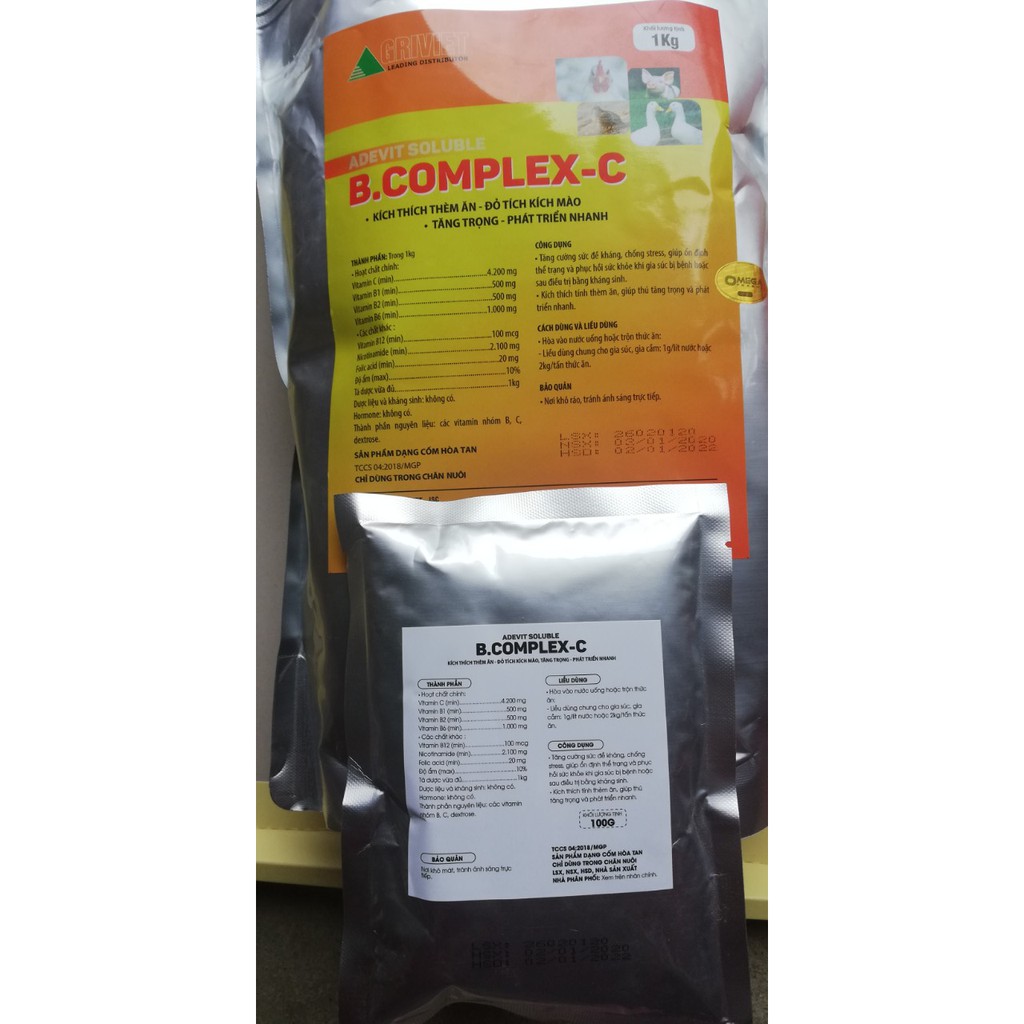 1 gói 1kg B.complex-c  dạng cốm dùng cho gia súc, gia câm, chó mèo