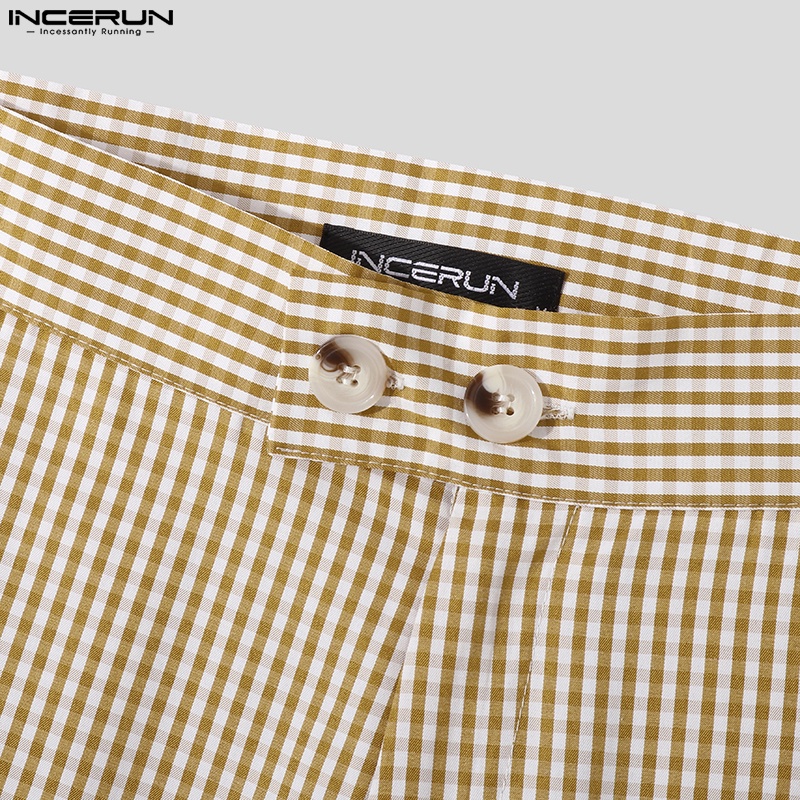 Set áo ghi lê và quần dài INCERUN họa tiết caro thời trang cho nam