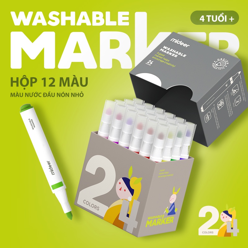 Hộp Bút Dạ Màu Nước An Toàn cho bé Washable Marker Mideer