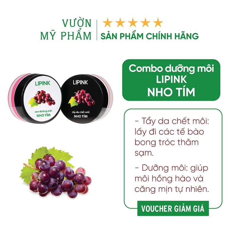 Son dưỡng môi combo LIPINK Nho tím - Loại bỏ bong tróc, thâm sạm môi, hồng môi tự nhiên