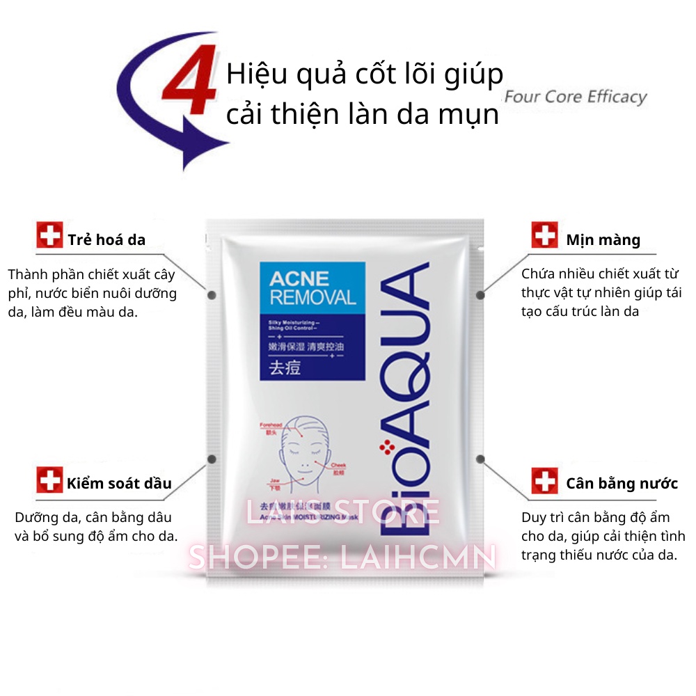Combo 100 Miếng Mặt Nạ Dưỡng Ẩm Trẻ Hoá Mụn BIoaqua Pure Skin Dưỡng Ẩm, Kiểm Soát Dầu, Thu Nhỏ Lỗ Chân Lông, Làm Sáng Da
