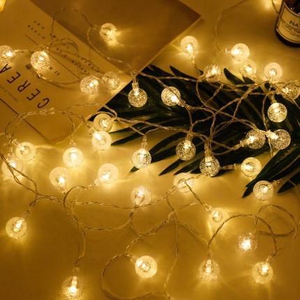Dây Đèn Led Trang Trí Bi Bọt Bóng Tròn Pha Lê Trang Trí Tết Noel Quán Cafe