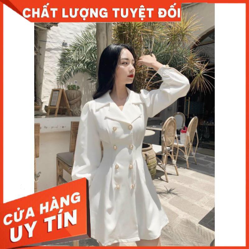 Váy đẹp, vest 6 nút tay dài trắng đen sang trọng | BigBuy360 - bigbuy360.vn