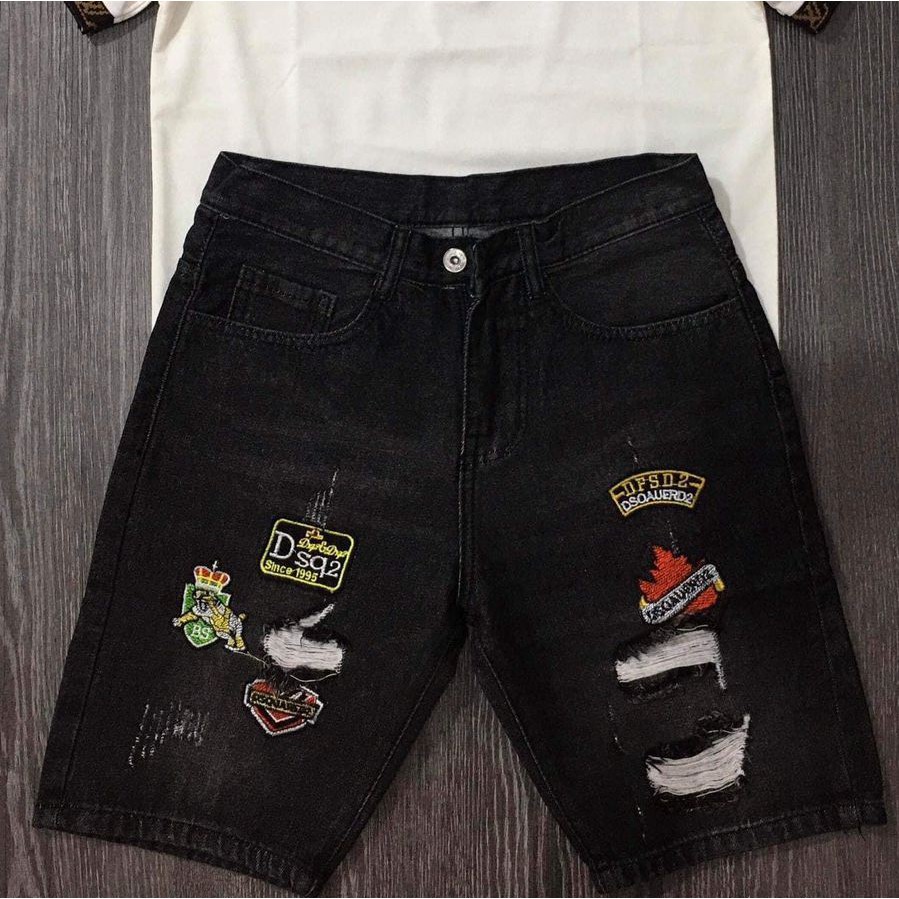 Quần short jean nam đen cao cấp rách thêu logo vải dày đẹp co giãn giá rẻ mẫu mới nhất AHFASHION