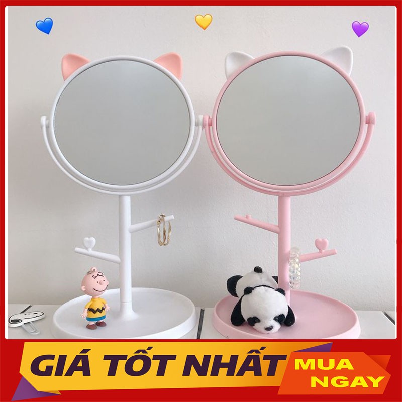 Gương Trang Điểm Để Bàn Tai Mèo Siêu Cute