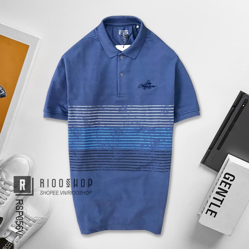 Áo thun nam polo đẹp thân phối kẻ sọc ngang Adventure RSP056AV - Áo phông nam có cổ Riooshop | BigBuy360 - bigbuy360.vn
