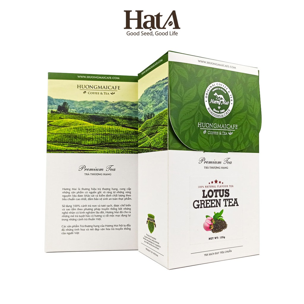 Trà sen thượng hạng Hương Mai Cafe Premium Lotus Green Tea 100% lá trà non ướp trong bông sen 125gr