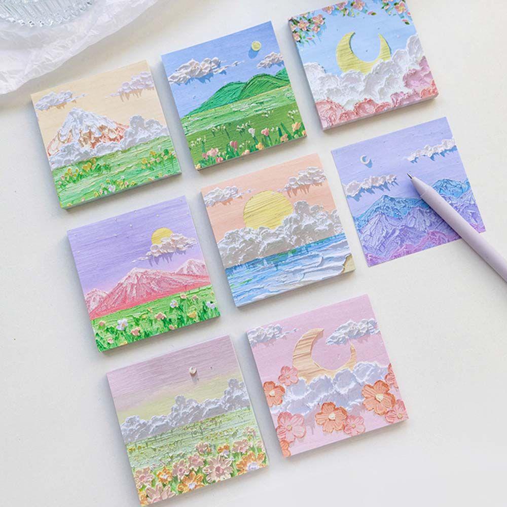 ELEGANT Set 80 Tờ Giấy Note Vẽ Tranh Sơn Dầu Phong Cảnh