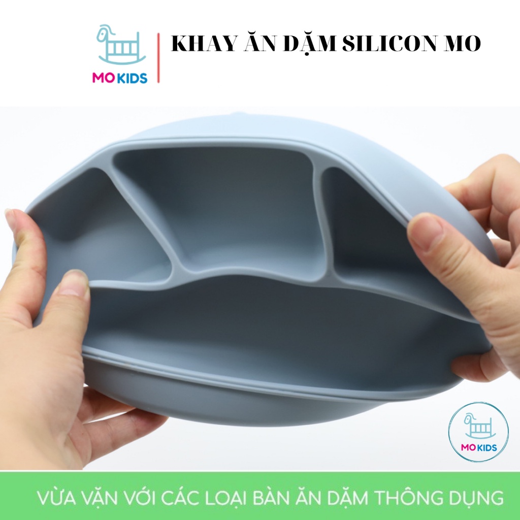 Khay ăn dặm Silicon chống đổ đế hút chân không cao cấp cho bé - Mokids
