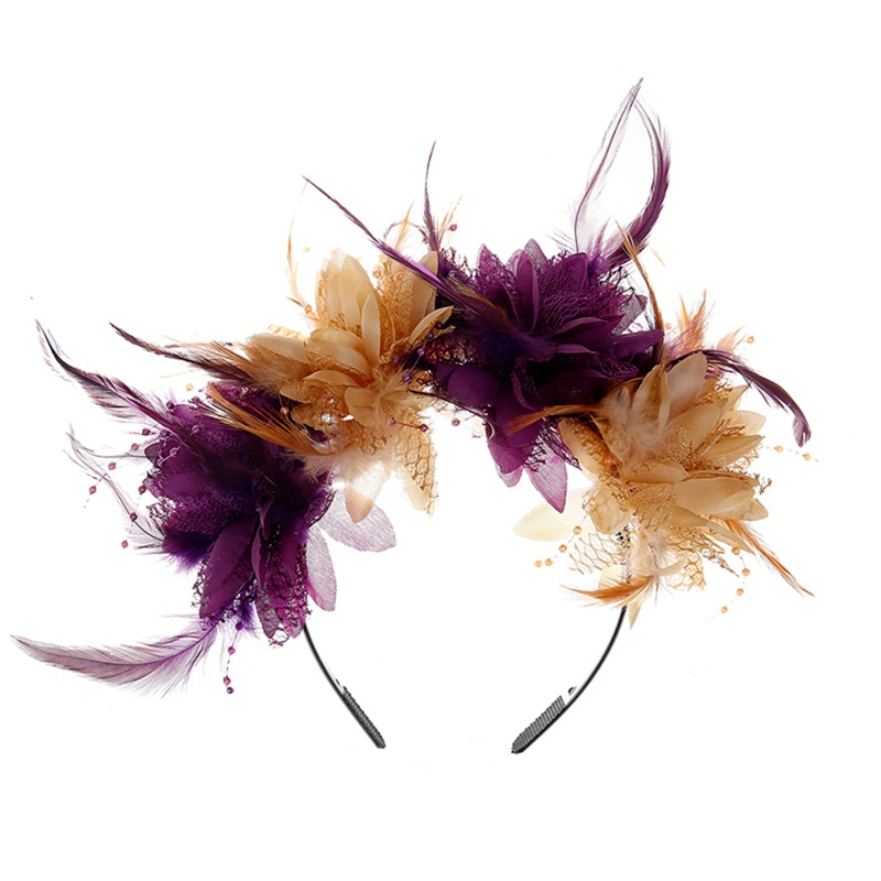 Băng Đô Handmade Đính Lông Vũ Mỏng Hình Hoa Phong Cách Lolita Thời Trang Cho Nữ