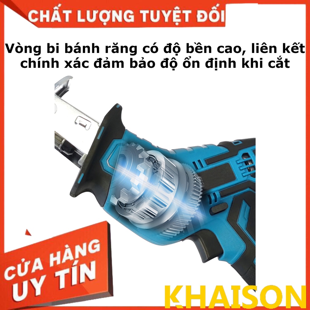 Máy cưa kiếm cắt gỗ, sắt, nhựa dùng pin có thể sạc KHAISON, bộ 10 lưỡi cưa chuyên dụng