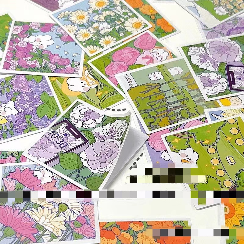 Set 46 Miếng Dán Hình Thỏ Và Hoa Dễ Thương Trang Trí Hộp Đựng Vật Liệu