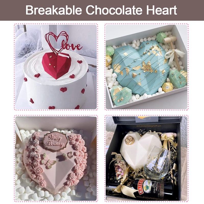 Khuôn Silicone Làm Sô Cô La Hình Trái Tim Lớn Có 2 Ô &amp; 3 Búa Gỗ