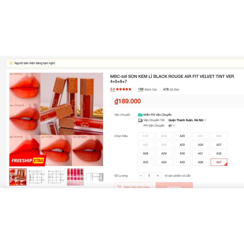 MBC SON KEM LÌ BLACK ROUGE AIR FIT VELVET TINT VER 4+5+6+7 | BigBuy360 - bigbuy360.vn